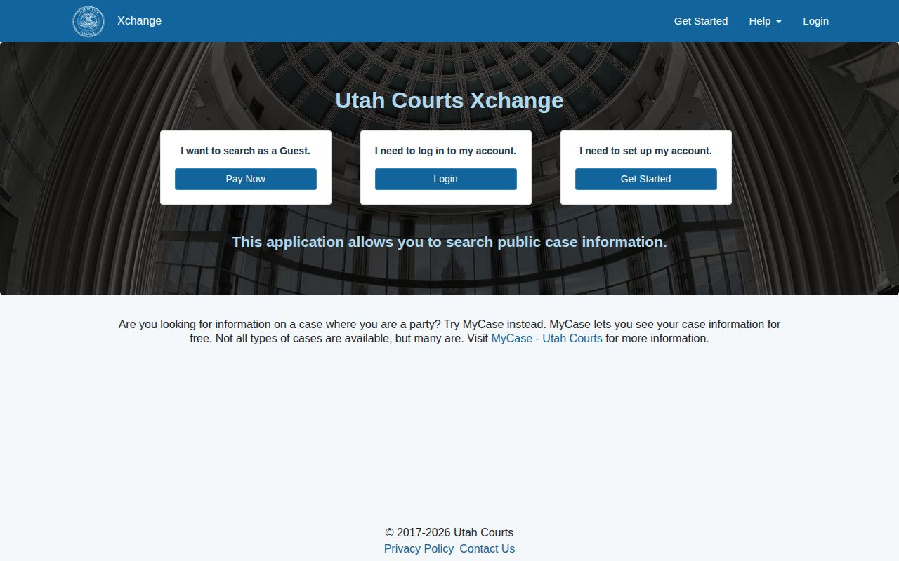 Utah Courts Xchange public case outcome search for Carbon County records